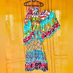 NWT Colorful Boho Maxi Dress ANTICA SARTORIA GIACOMO CINQUE beads tassel evileye